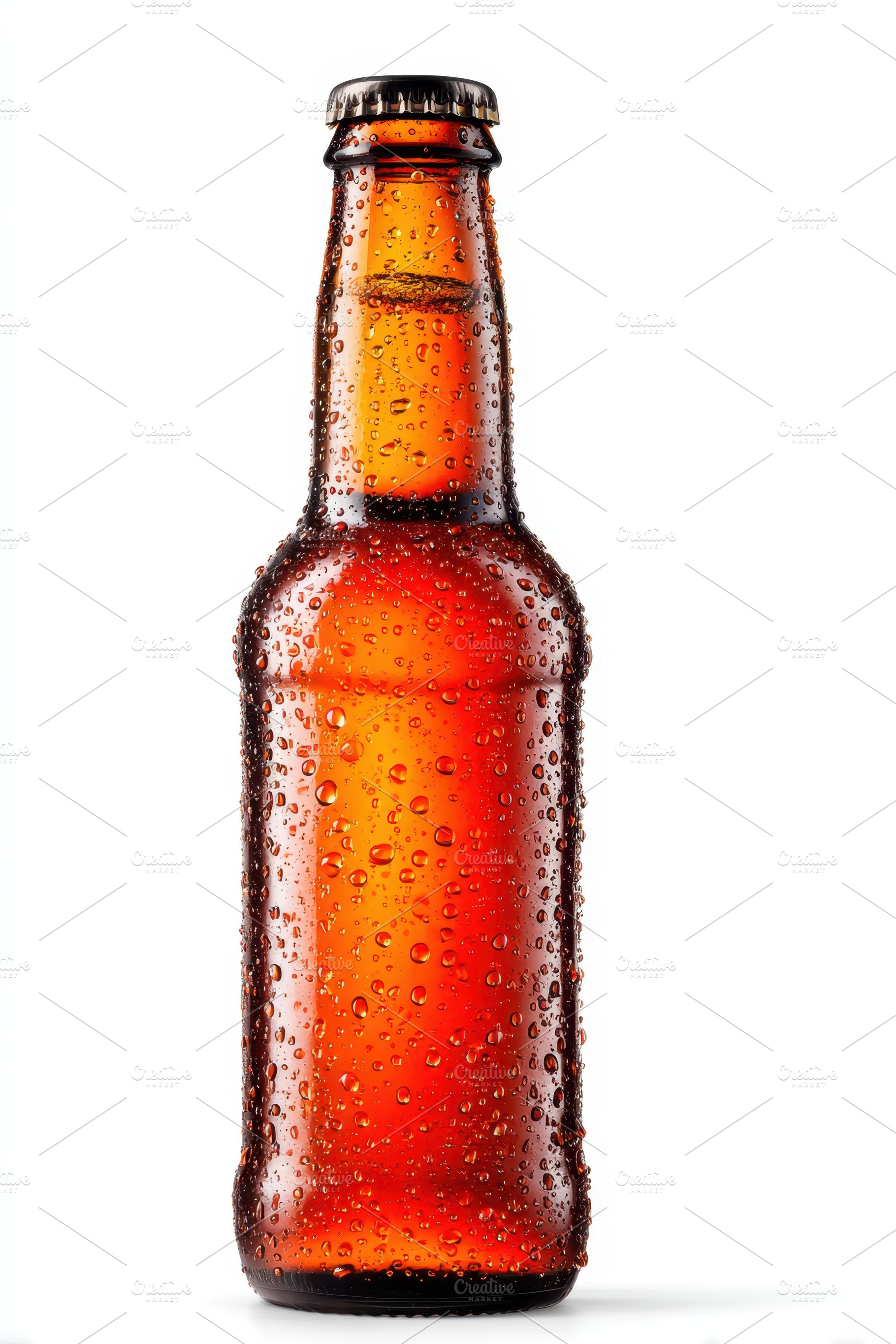 Cold amber beer bottle with condensation, a Food & Drink Photo by AlyaAnd