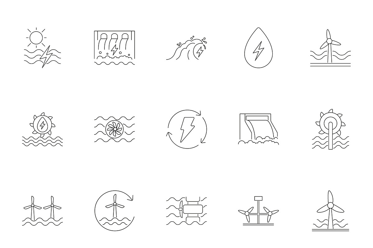 Renewable Energy Line Icons Set