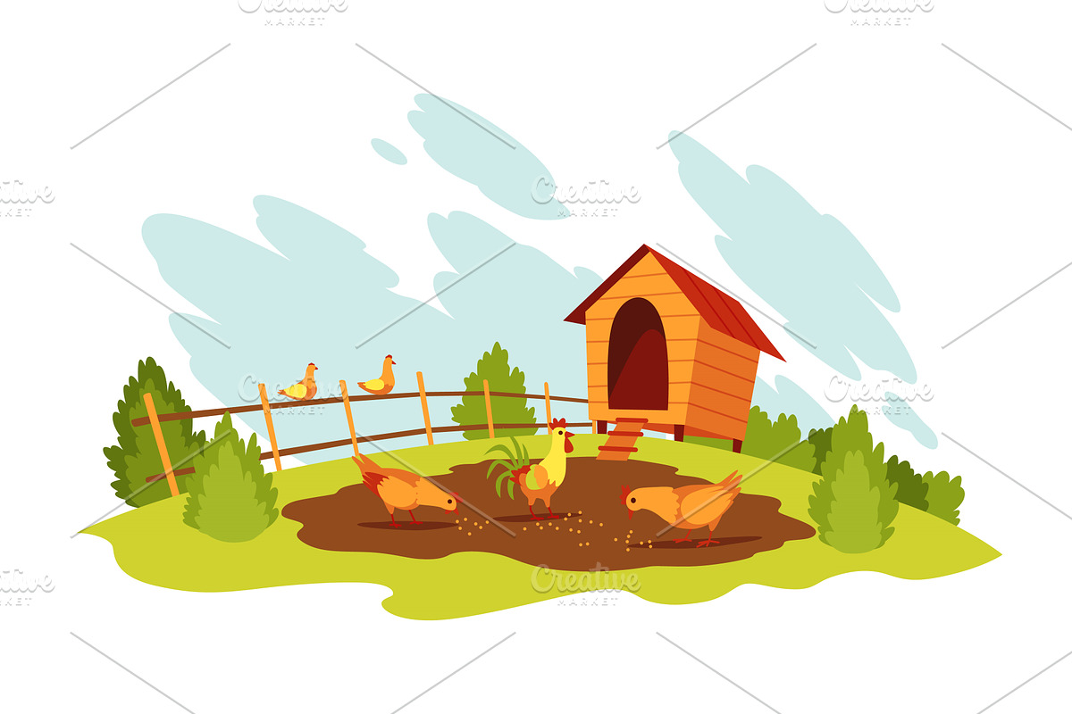 Chicken farm landscape, an Animal Illustration by Things for designers
