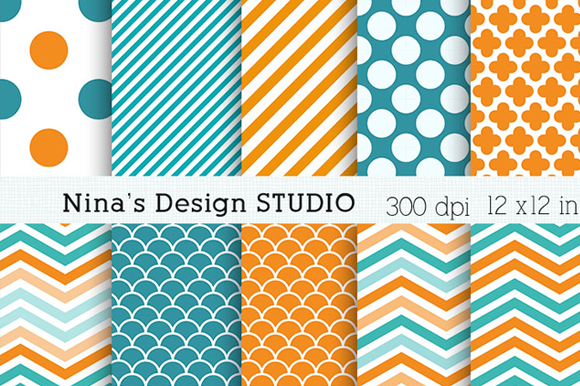 Orange and Blue paper patterns preview 2