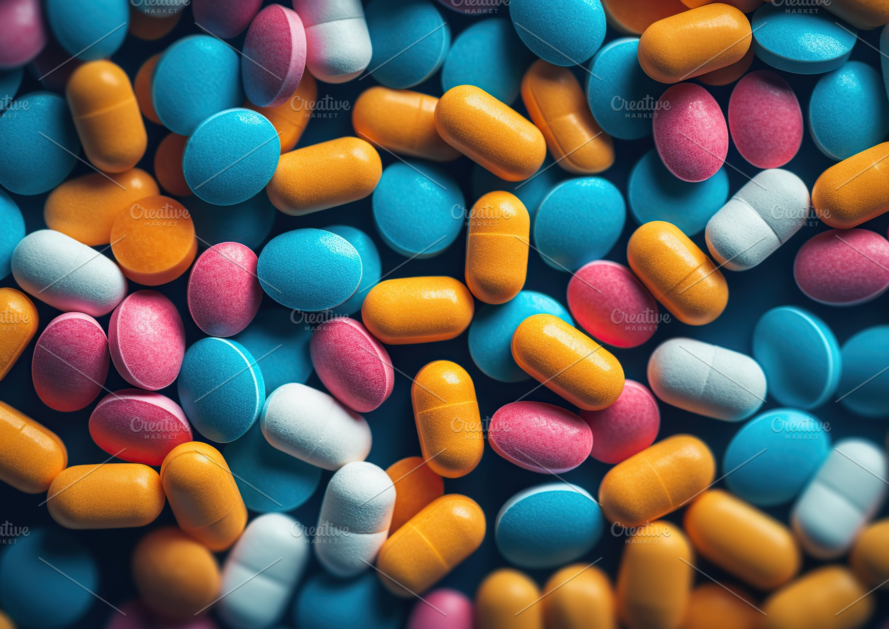 Illustration of different medicine pills background, a Health & Medical Photo by AlyaAnd