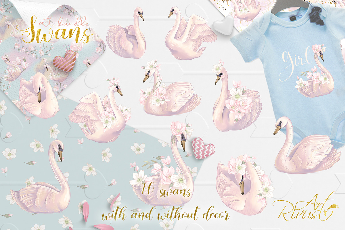 Swans wedding baby shower clipart, an Animal Illustration by RivusArt (Photo 2 of 10)