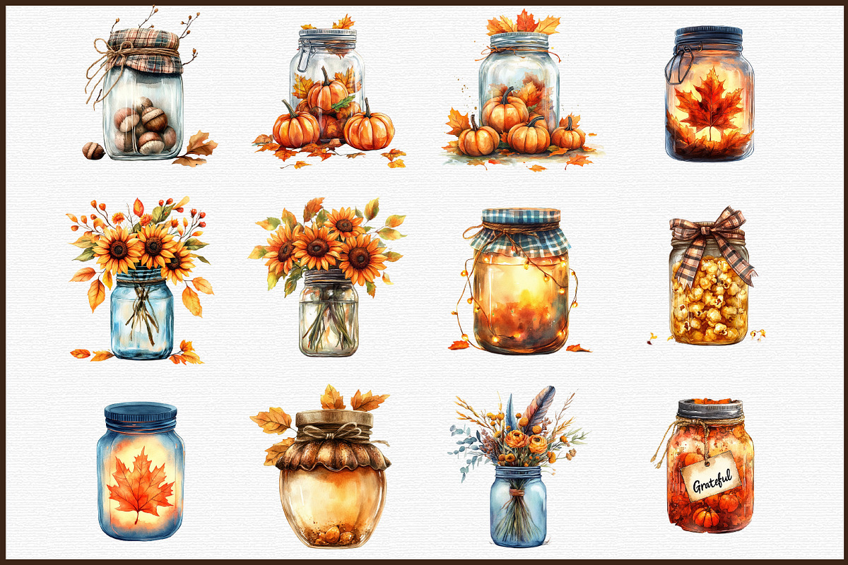Fall Masons Jars Clipart, an Illustration by Sublimation Artist (Photo 3 of 6)