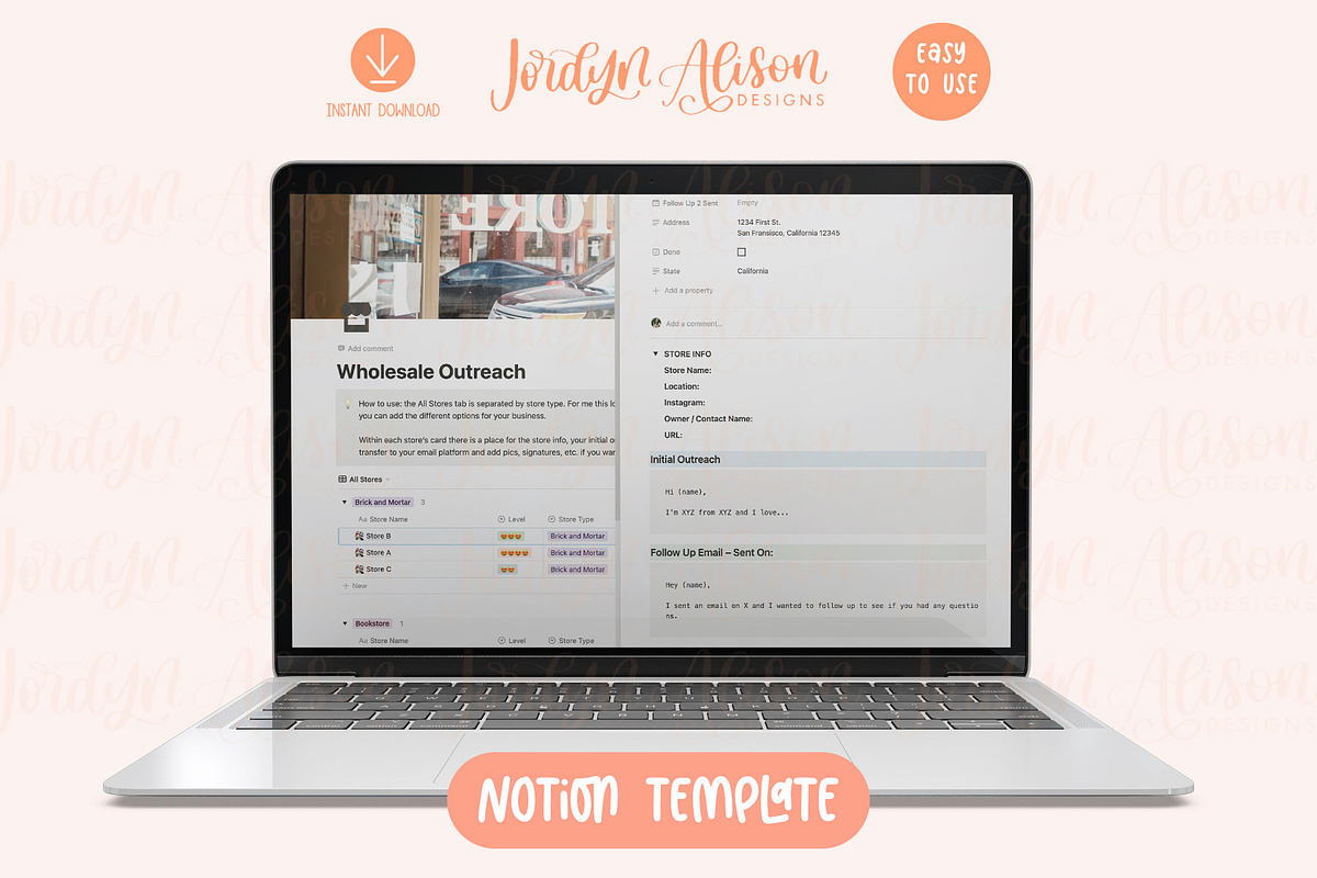 Wholesale Outreach Notion Template, a Design Template by Jordyn Alison Designs (Photo 2 of 3)