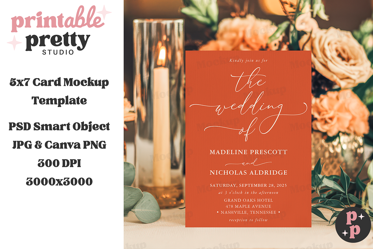 Candlelight Wedding Card Mockup PSD, a Product Mockup by Printable Pretty Studio (Photo 4 of 7)