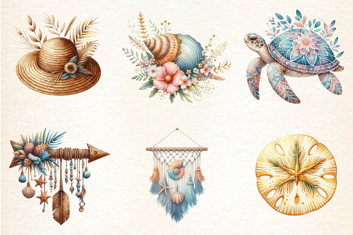 OCEAN Boho, Summer Clipart, an Illustration by DreamArtGraphic (Photo 4 of 4)