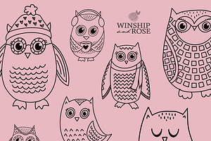 Cute Owls Clip Art, Winter Owls