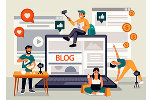 Blogger characters. fitness blog, a Technology Illustration by Multigon