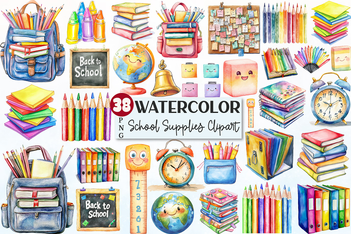 School Supplies Sublimation Clipart, a Seasonal Illustration by Rose Art (Photo 1 of 4)