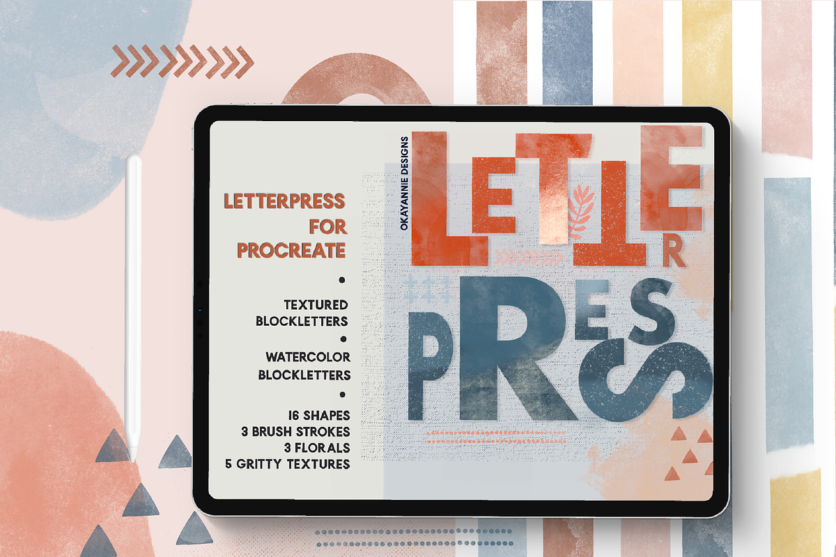 LetterPress Brushes for Procreate, a Brush Add-On by OkayAnnie Designs (Photo 1 of 11)
