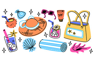 Retro tropical summer doodle set, a Sport Illustration by art PVP - market