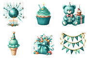 Teal Birthday Sublimation Clipart, an Illustration by DreamArtGraphic (Thumbnail 2 of 6)