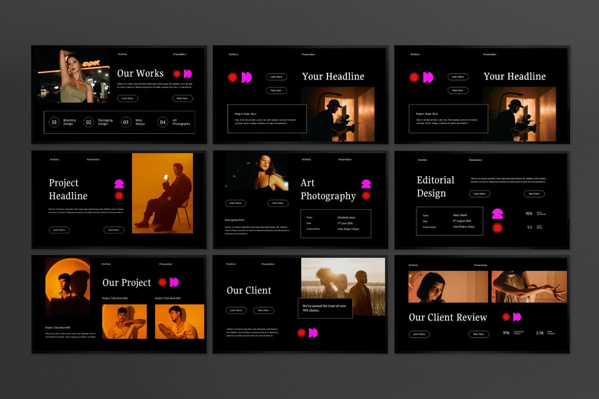 Black Portfolio Google Slide, a Presentation Template by graphicook (Photo 5 of 8)
