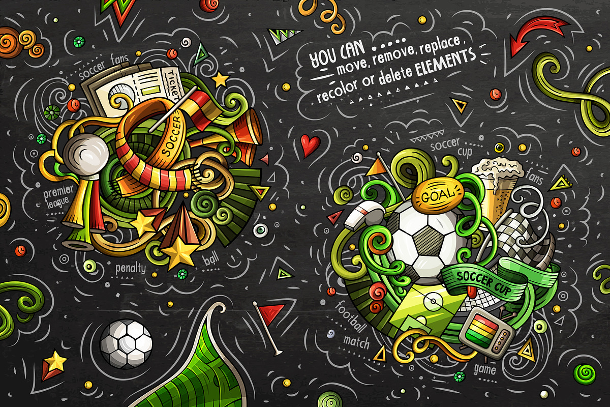 Soccer Cartoon Doodle Big Pack, a Decorative Illustration by BALABOLKA (Photo 6 of 10)