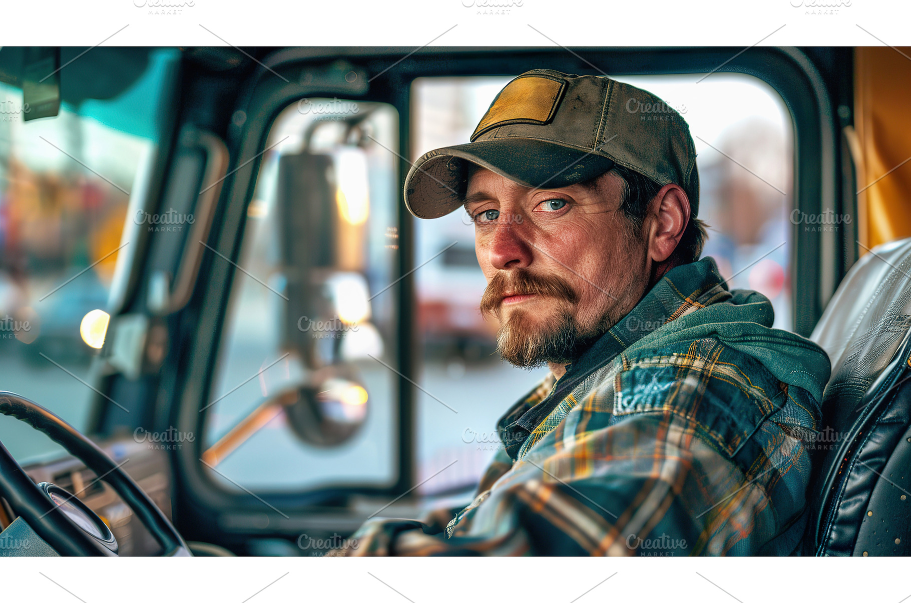 Truck Driver in Cap and Plaid Shirt, a Transportation Photo by Lermont51