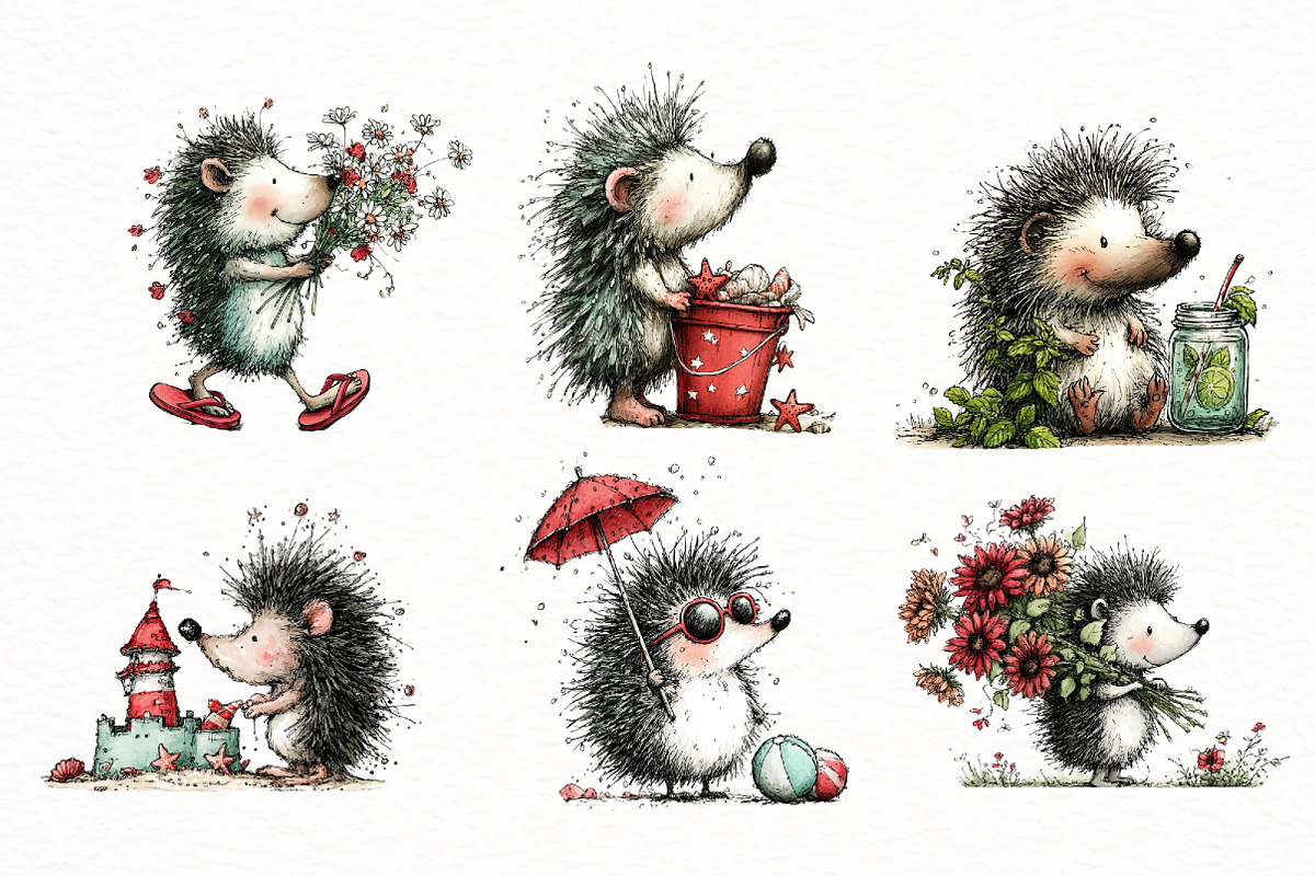 Whimsical summer hedgehog clipart, an Illustration by Designworld (Photo 3 of 4)