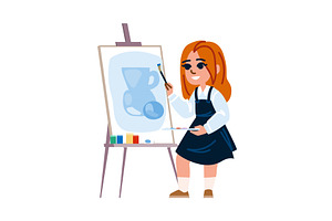Smiling artist girl painting still, an Object Illustration by pikepicture