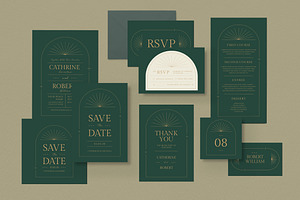 Green Deco Wedding Invitation Set, an Invitation Template by Vynetta