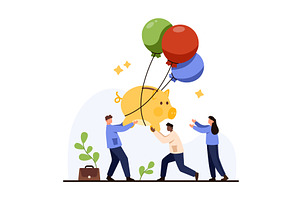Piggy Bank Inflation with Balloons, a Finance Illustration by Flashvector