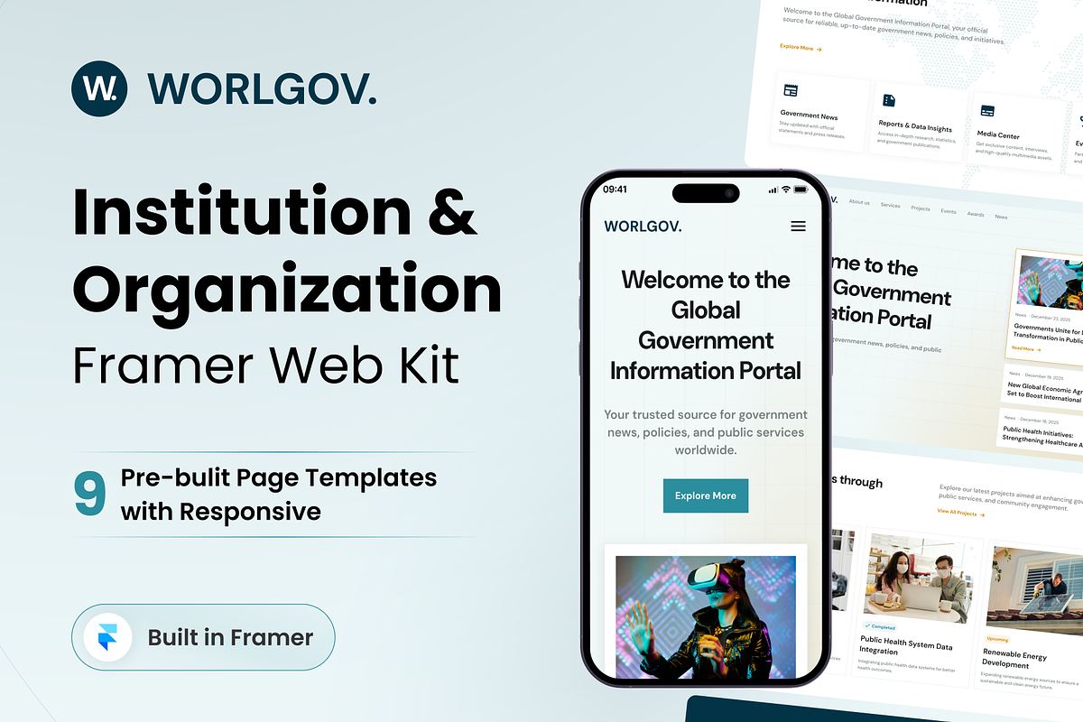 WorlGov - Framer Template, a Landing Page Template by Agensip Design Agency (Photo 1 of 8)