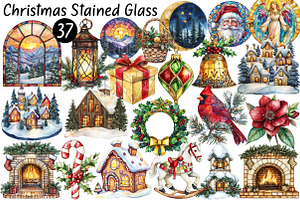 Christmas Stained Glass Clipart