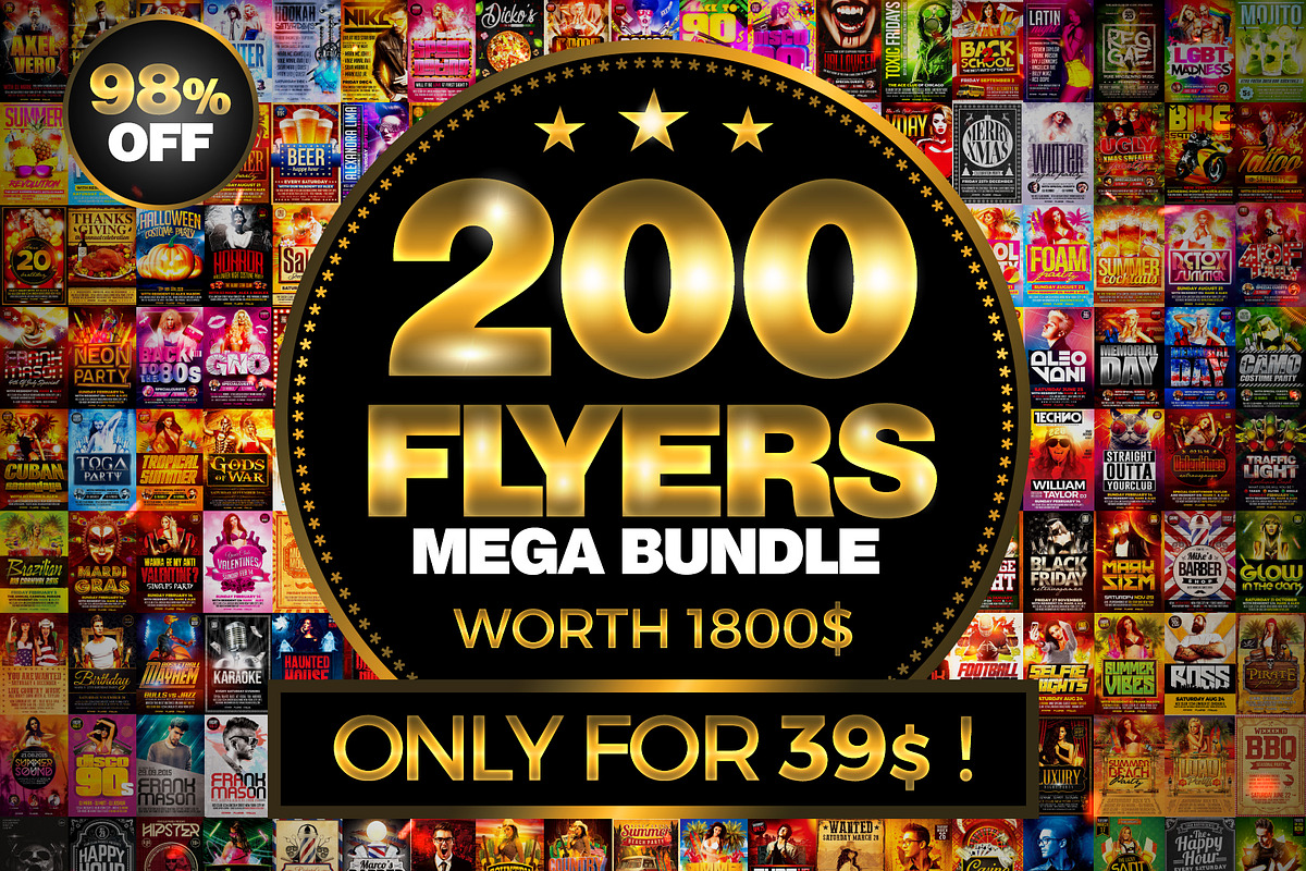 200 Flyer Templates Bundle 98% OFF !, a Flyer Template by XtremeFlyers (Photo 1 of 22)