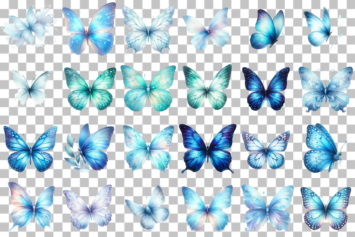 Watercolor Blue Butterfly Clipart, an Illustration by DreamCafeArt (Photo 3 of 6)