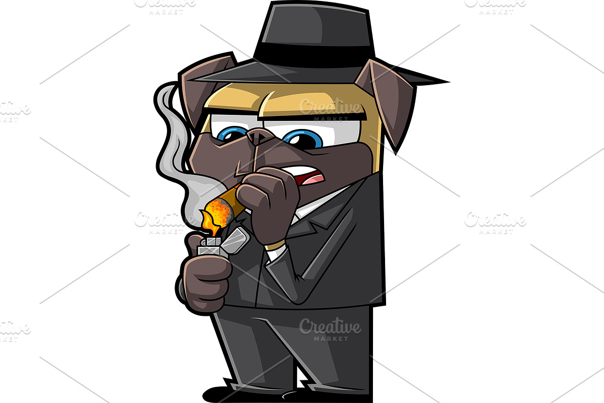 Funny Mafia Pug Dog Character, an Illustration by HitToon