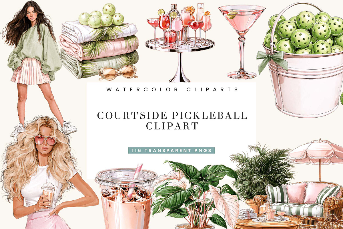 Watercolor Pickleball Clipart Bundle, an Object Illustration by BusyDaydesign (Photo 1 of 9)