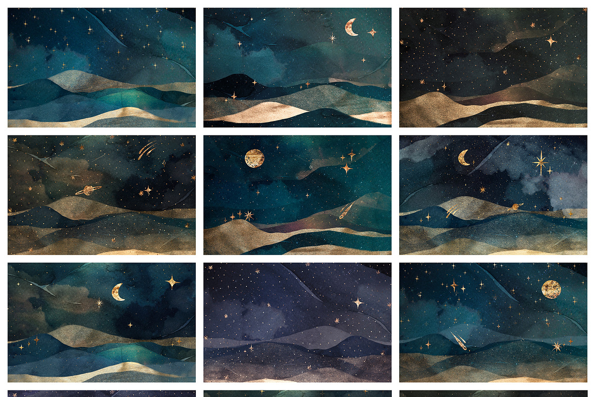 Landscape & Seamless Galaxy Textures, a Background Graphic by by creative paper (Photo 10 of 16)