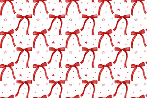 Red Bows & Stars Seamless Pattern, an Illustration by Stellalunarts