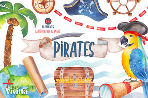 Pirates Party watercolor clipart set