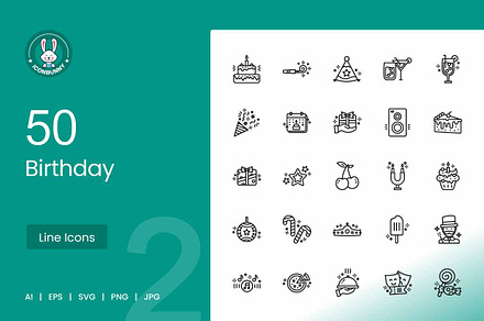 Birthday Line Icons, an Icon by IconBunny