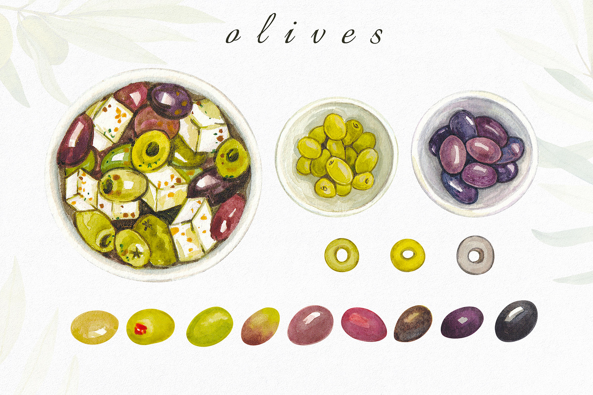 Olives. Watercolor collection, an Illustration by Kuzya's shop (Photo 2 of 8)