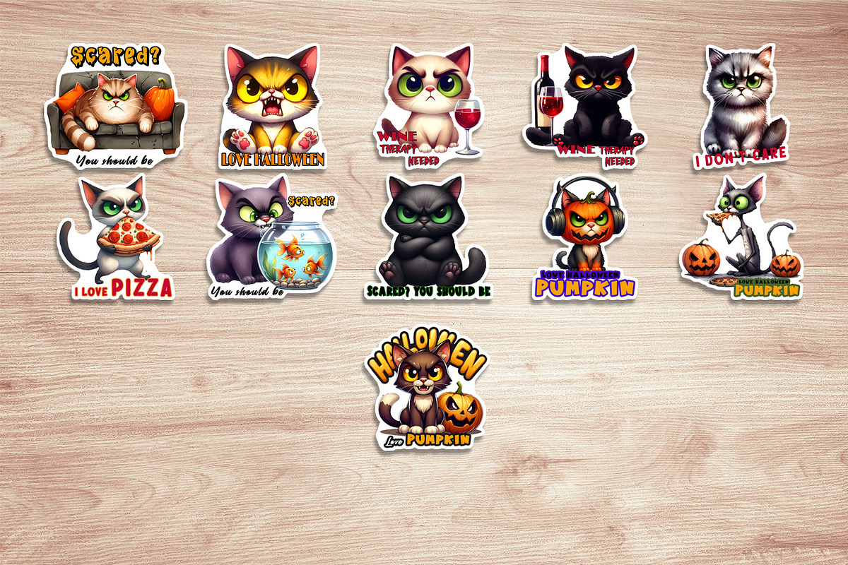 Funny cat Halloween Stickers, an Animal Illustration by ElenazlataArt (Photo 4 of 6)