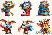 Funny Christmas Animal Clipart Bundl, an Illustration by DreamCafeArt (Thumbnail 3 of 8)