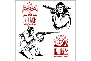 American Indians Set Of Vintage Emblems, Labels And Logos In Monochrome Style