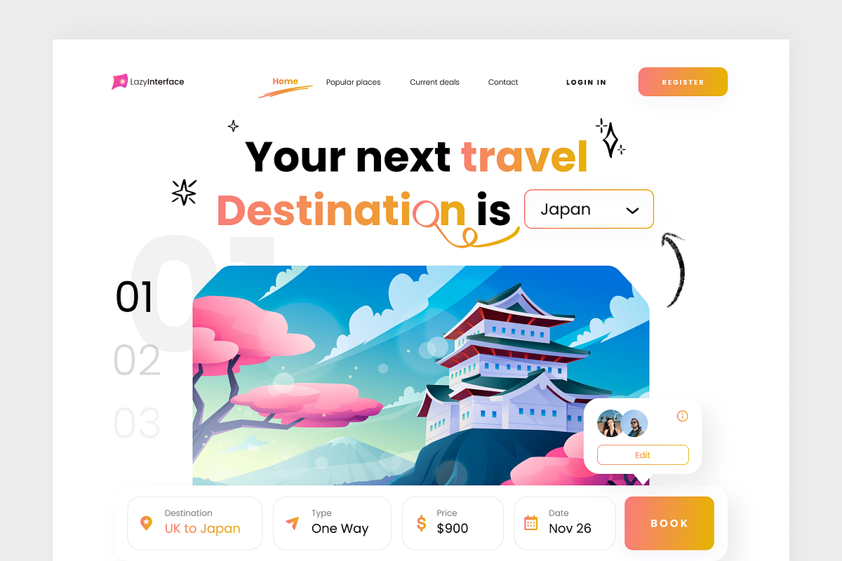 Travel hero landing page UI KIT, a Landing Page Template by Lazyinterface UX UI Team