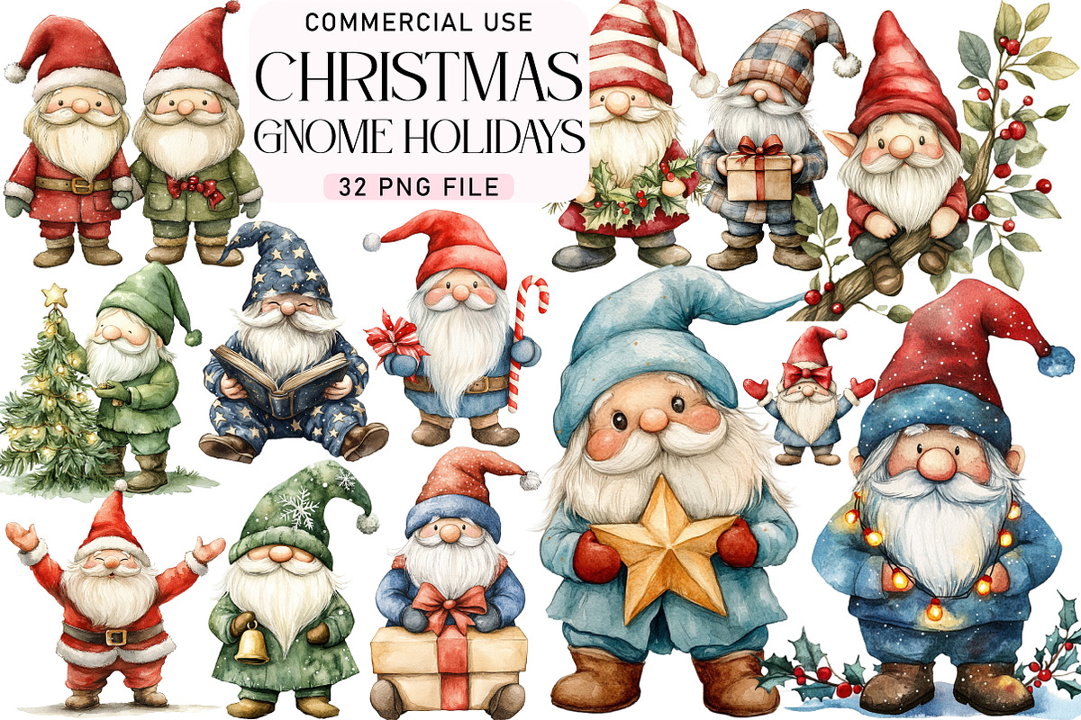 Gnome for the Holidays Set Clipart, an Illustration by Daily.Designs (Photo 1 of 5)