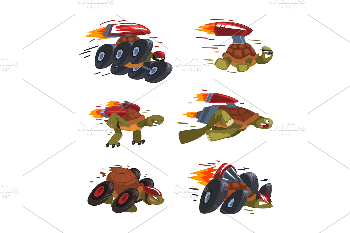 Funny Turtle Riding Fast with, an Animal Illustration by TopVectors