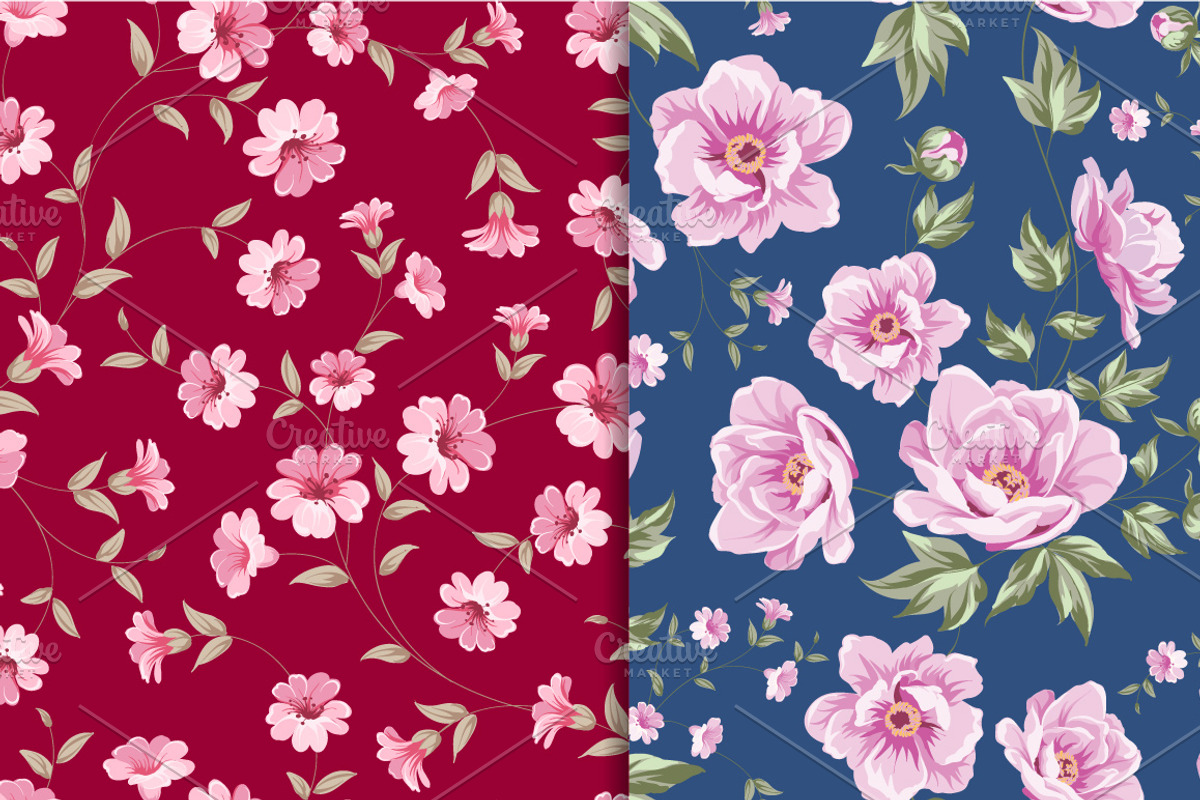 8 Best Vintage Floral Patterns Set preview 3
