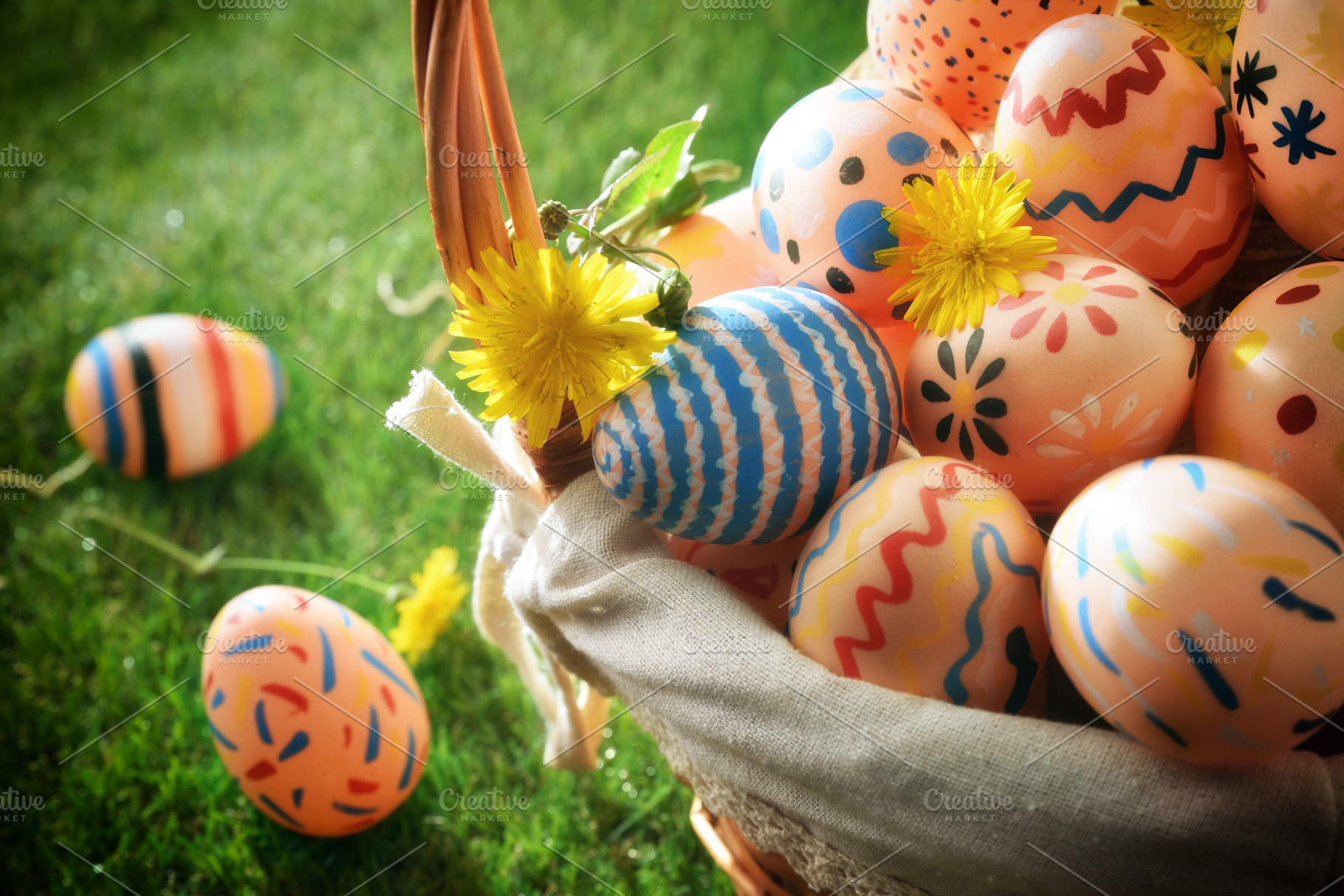 Close Up of Colorful Easter Eggs in Basket, a Holiday Photo by Davizro's Market