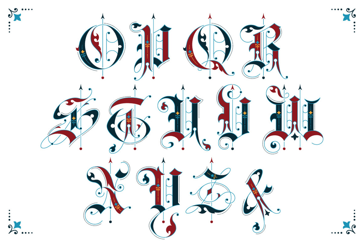 Gothic ornamental alphabet preview 3