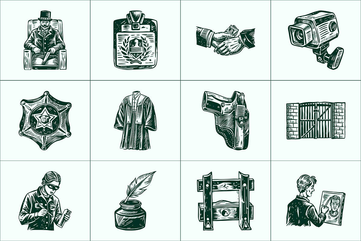 Vintage Law Icons Set, an Object Illustration by Prosymbols (Photo 6 of 8)