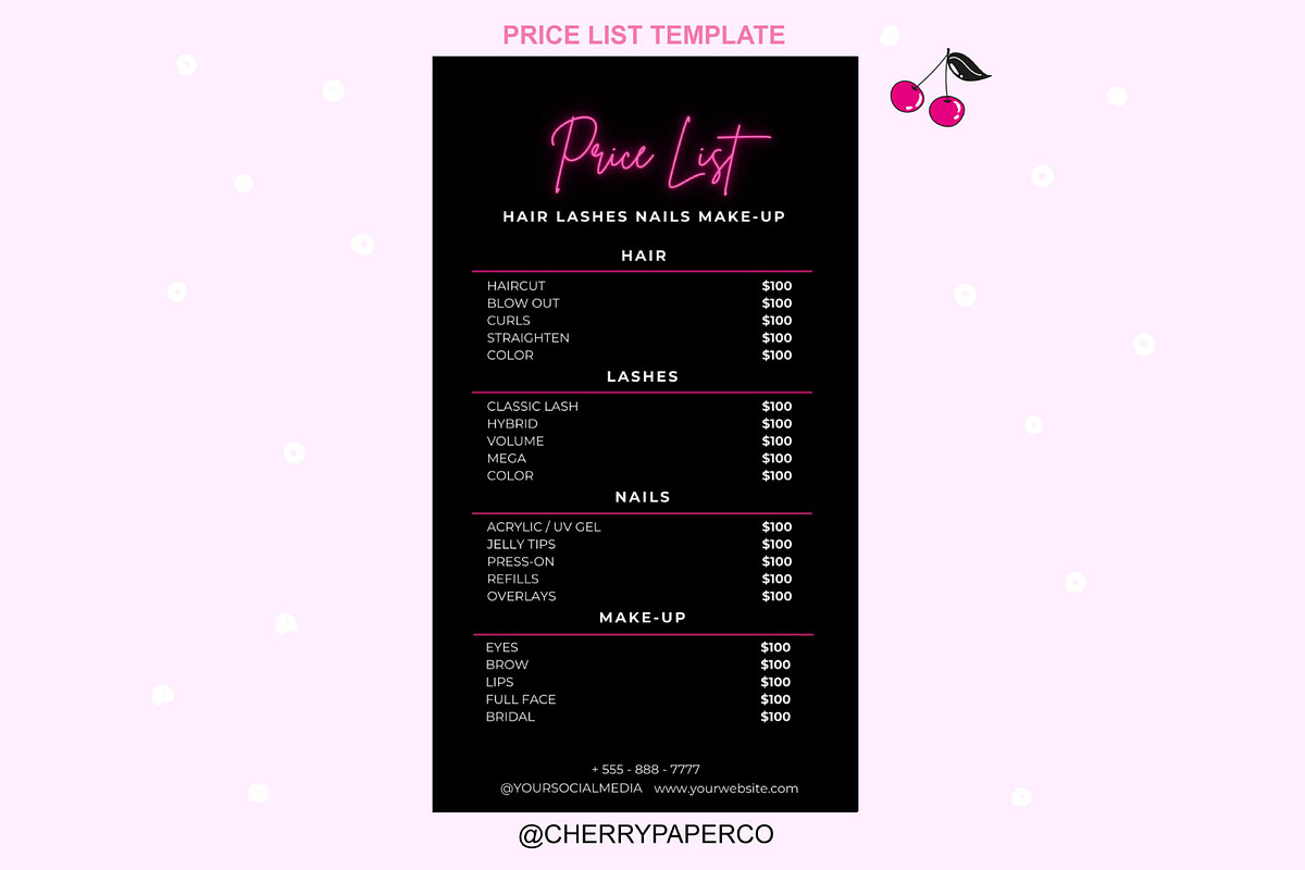 Price List Flyer, Canva Template, a Social Media Template by Cherry Paper Co (Photo 1 of 3)