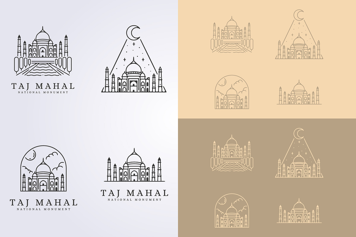 set of taj mahal line illustration, an Object Illustration by Lodzrov