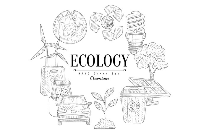 Ecology Icons Vintage Sketch Set by Topvectors  Creative Market