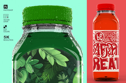 Square PET Bottle Juice Mockup PSD, a Packaging Mockup by LESZ Design