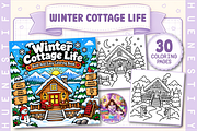 Winter Cottage Life Coloring Book, a Seasonal Illustration by HueNestify (Thumbnail 1 of 4)