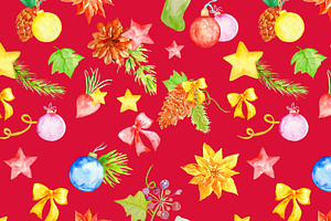 Watercolor Chritmas Pattern Red